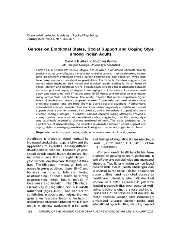 (PDF) Gender on Emotional States, Social Support and Coping Style among ...