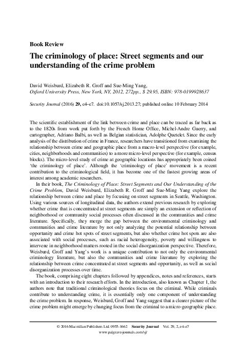 (PDF) The criminology of place: Street segments and our understanding ...