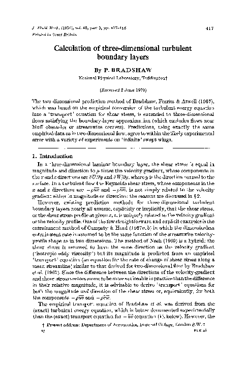 (PDF) Calculation of three-dimensional turbulent boundary layers