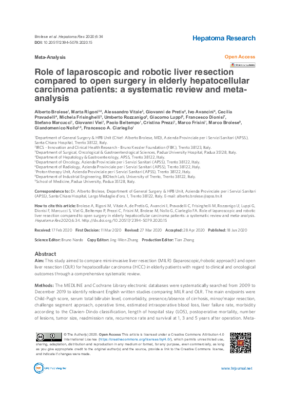 (PDF) Role of laparoscopic and robotic liver resection compared to open ...