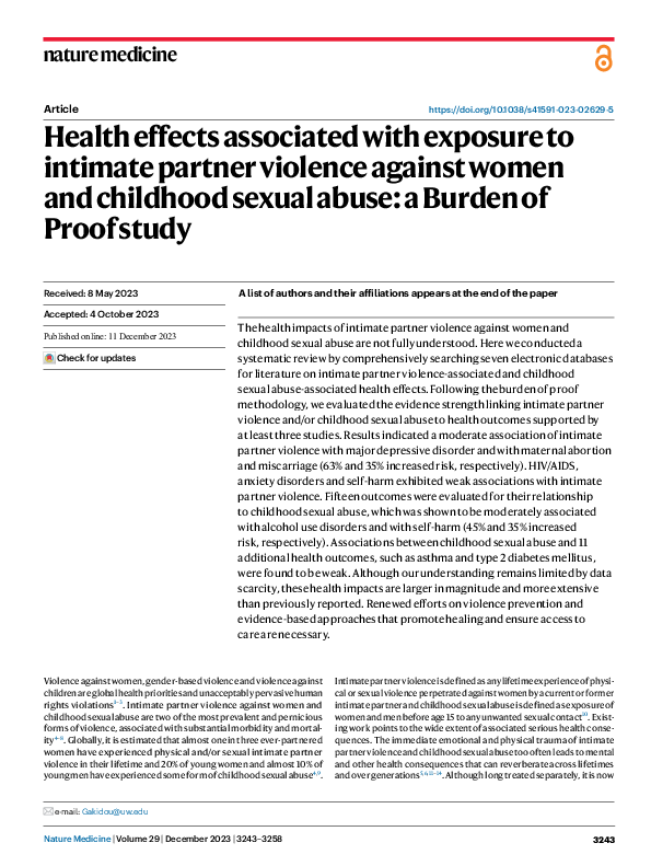 (PDF) Health effects associated with exposure to intimate partner ...