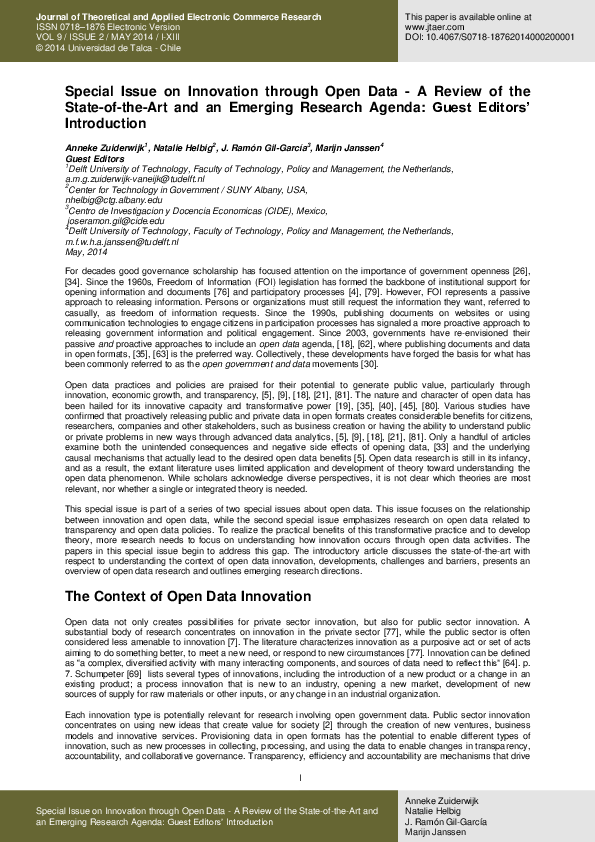 (PDF) Special Issue on Innovation through Open Data - A Review of the ...