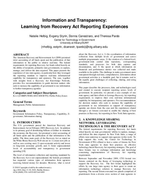 (PDF) Information and transparency: learning from recovery act ...