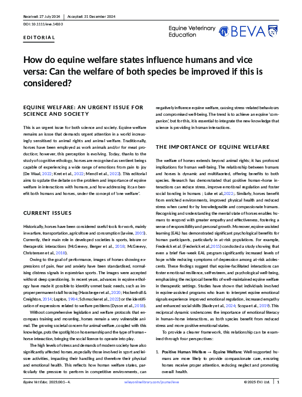 (PDF) How do equine welfare states influence humans and vice versa: Can ...