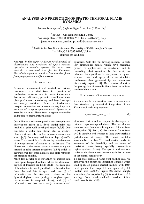 (PDF) Analysis and Prediction of Spatio-Temporal Flame Dynamics
