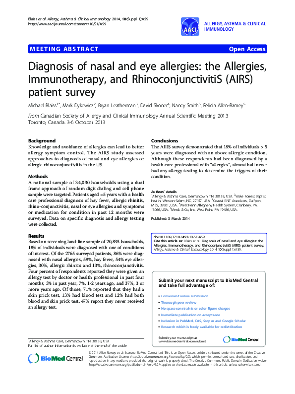 (PDF) Diagnosis of nasal and eye allergies: the Allergies ...