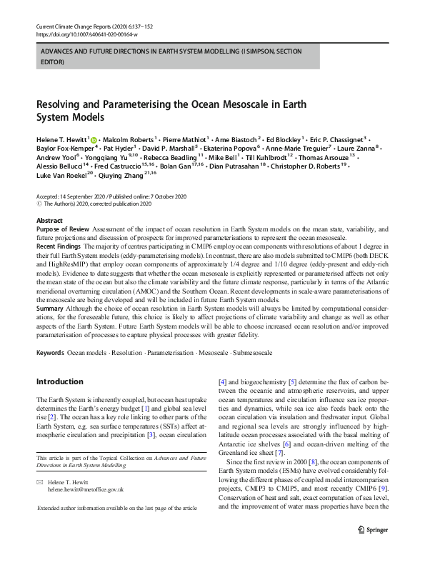 (PDF) Resolving and Parameterising the Ocean Mesoscale in Earth System ...