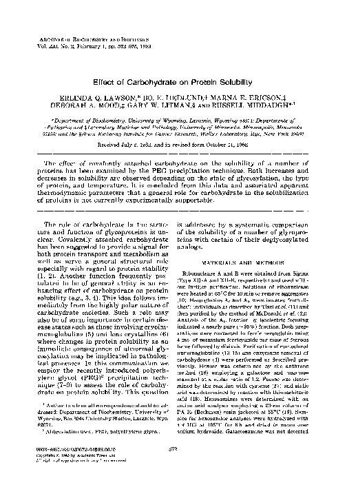 (PDF) Effect of carbohydrate on protein solubility