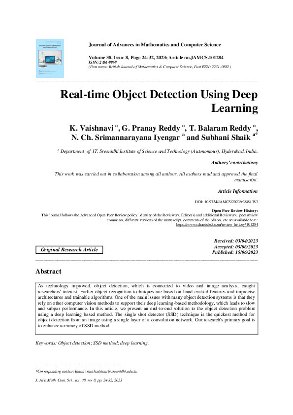 (PDF) Real-time Object Detection Using Deep Learning
