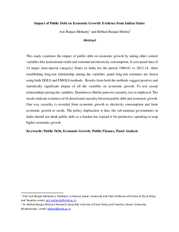 (PDF) Impact of Public Debt on Economic Growth: Evidence from Indian States