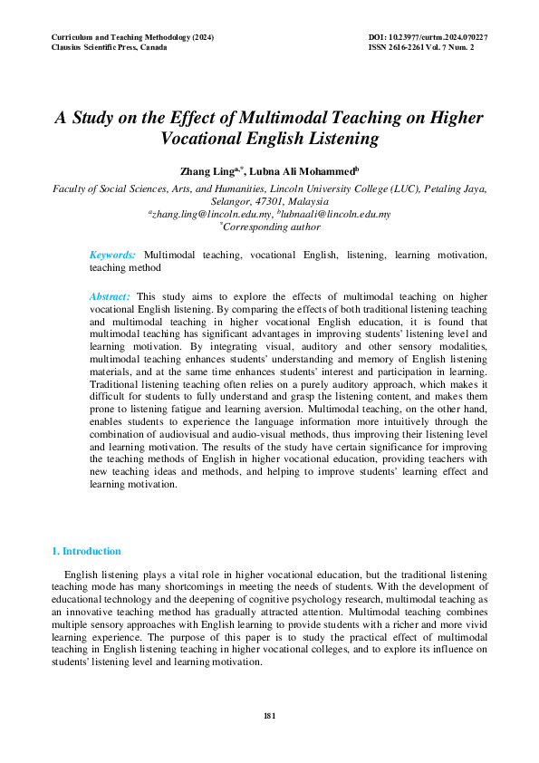 (PDF) A Study on the Effect of Multimodal Teaching on Higher Vocational ...
