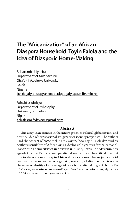 (PDF) The “Africanization” of an African Diaspora Household: Toyin ...