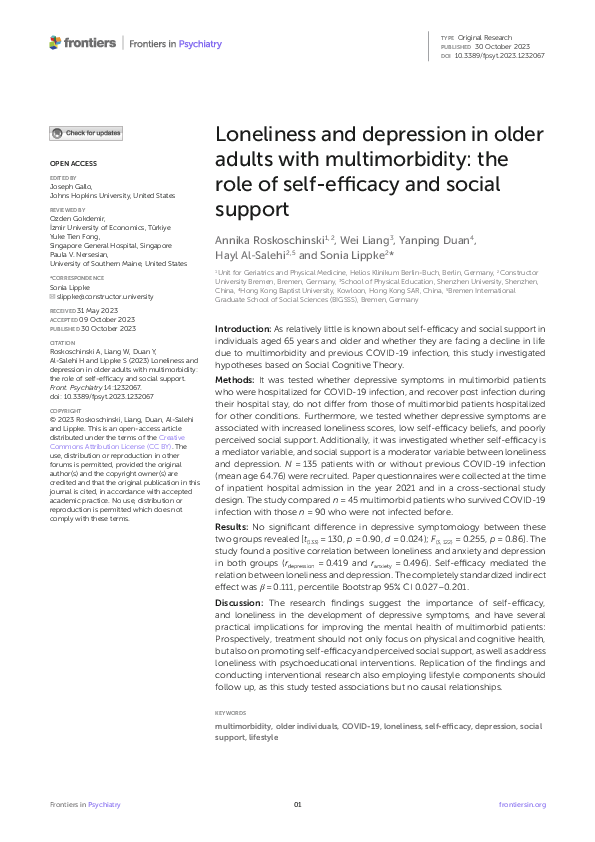 (PDF) Loneliness and depression in older adults with multimorbidity ...