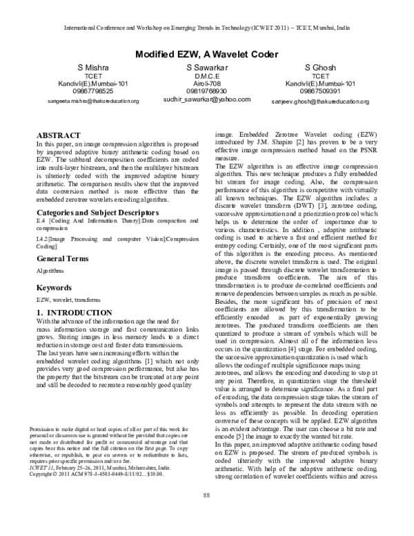 (PDF) Modified EZW, a wavelet coder