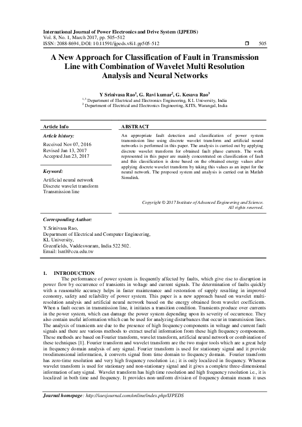 (PDF) A New Approach for Classification of Fault in Transmission Line ...