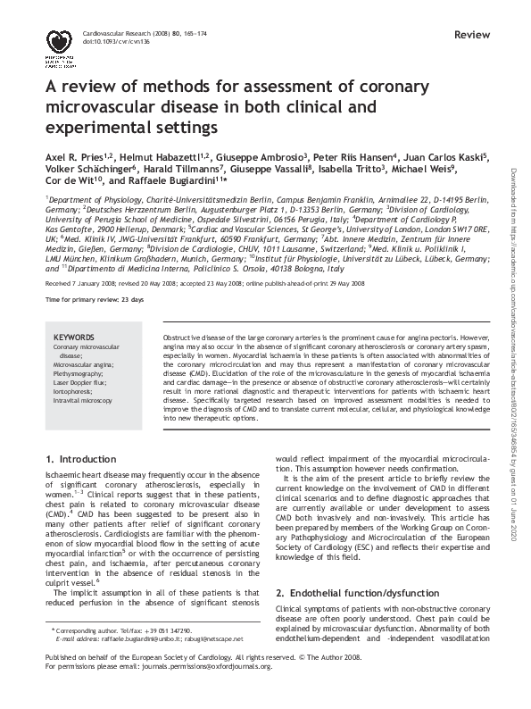 (PDF) A review of methods for assessment of coronary microvascular ...
