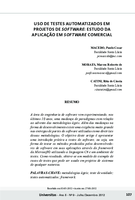 (PDF) Uso de testes automatizados em projetos de software: estudo da ...