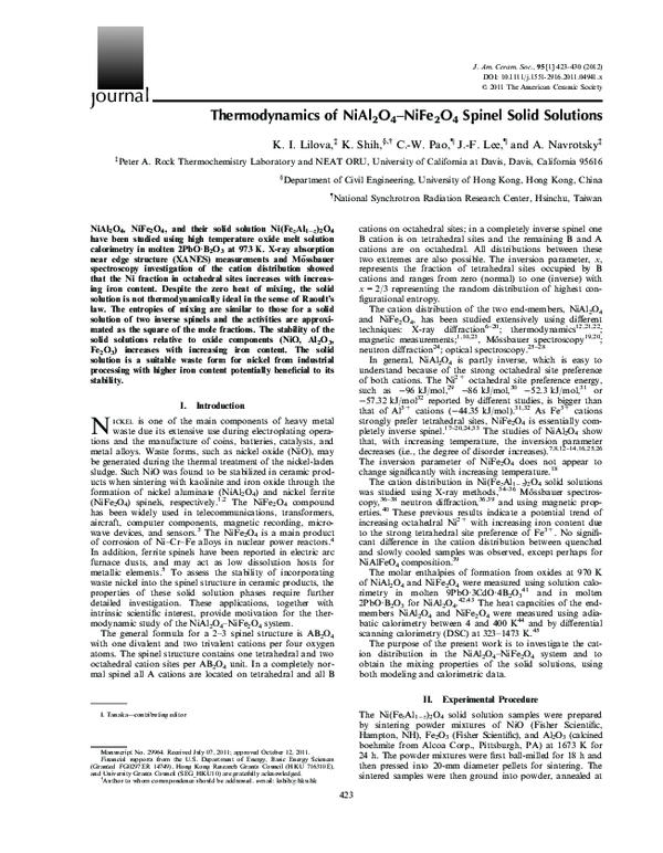 (PDF) Thermodynamics of NiAl2O4-NiFe2O4 Spinel Solid Solutions
