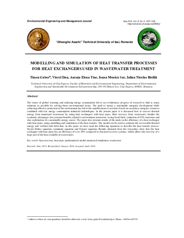 (PDF) Modelling and Simulation of Heat Transfer Processes for Heat ...