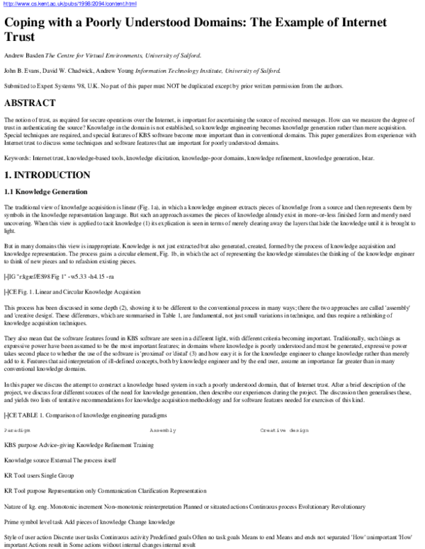 (PDF) Coping with Poorly Understood Domains: The Example of Internet Trust
