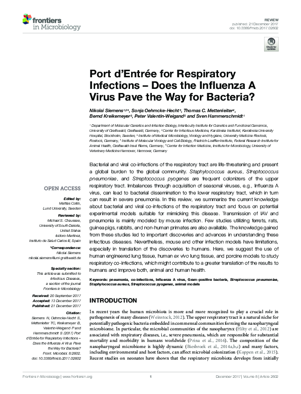 (PDF) Port d’Entrée for Respiratory Infections – Does the Influenza A ...