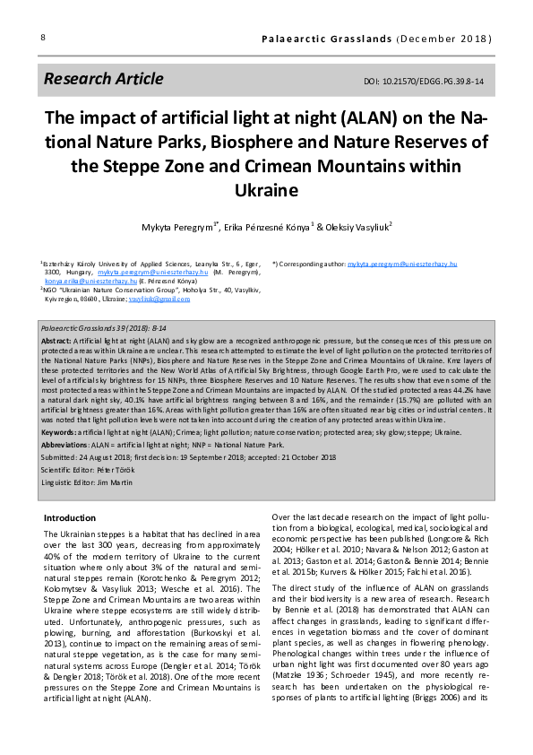 (PDF) The impact of artificial light at night (ALAN) on the National ...