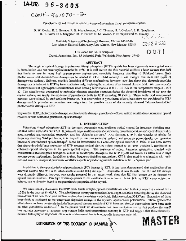(PDF) Pyroelectricity and its role in optical damage of potassium ...