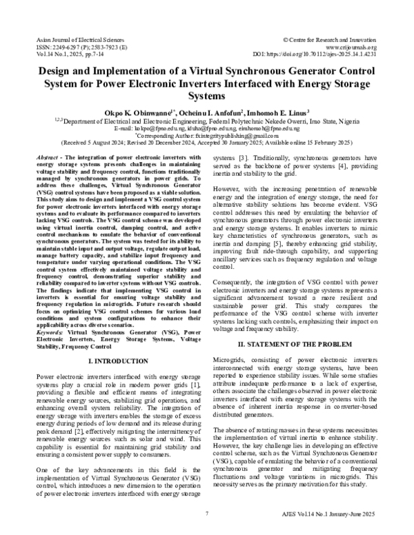 (PDF) Design and Implementation of a Virtual Synchronous Generator ...