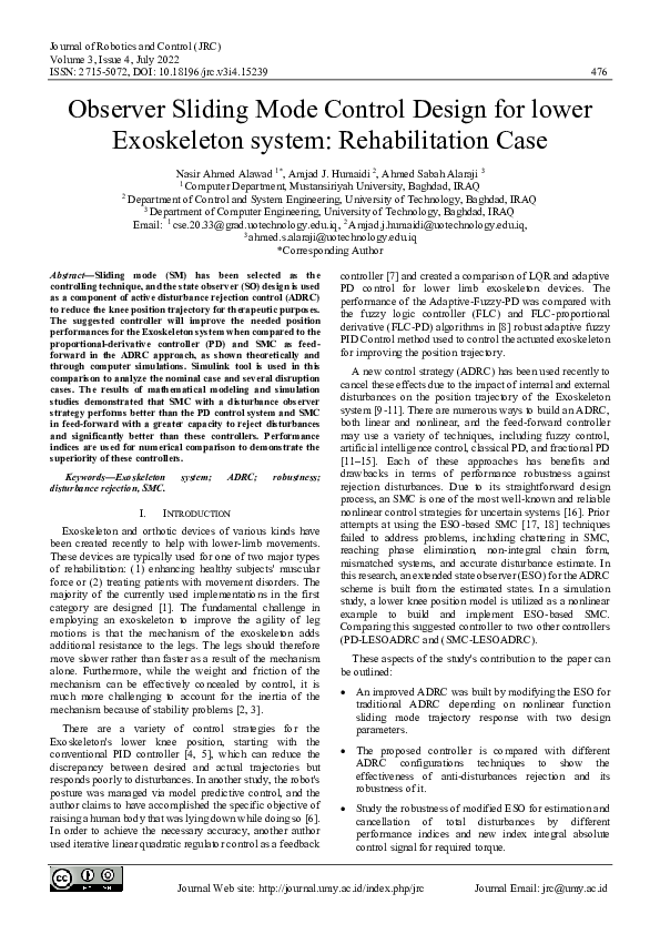 (PDF) Observer Sliding Mode Control Design for lower Exoskeleton system ...