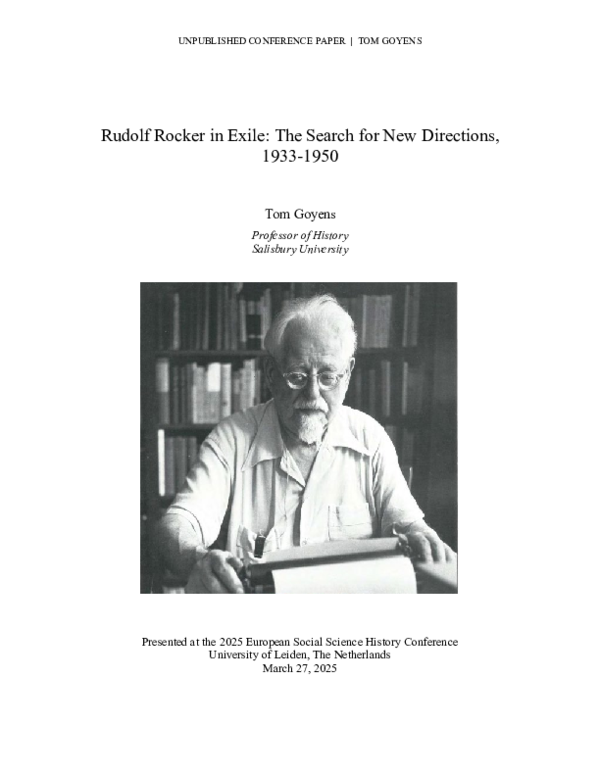 (PDF) Rudolf Rocker in Exile: The Search for New Directions, 1933-1950