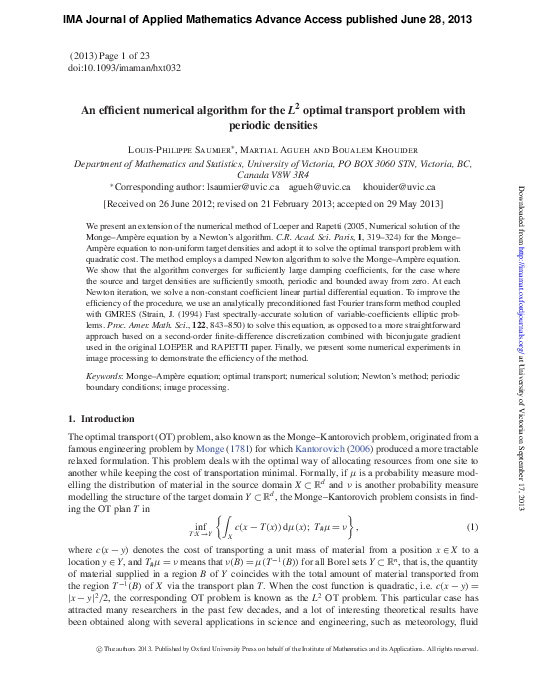 (PDF) An efficient numerical algorithm for the L2 optimal transport ...