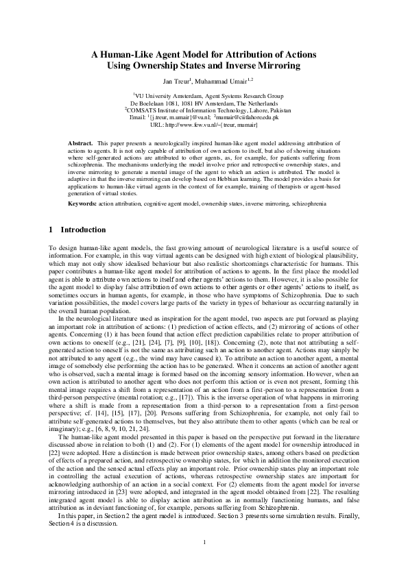(PDF) A Human-Like Agent Model for Attribution of Actions Using ...