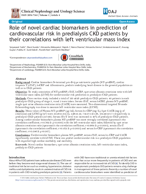 (PDF) Role of novel cardiac biomarkers in prediction of cardiovascular ...