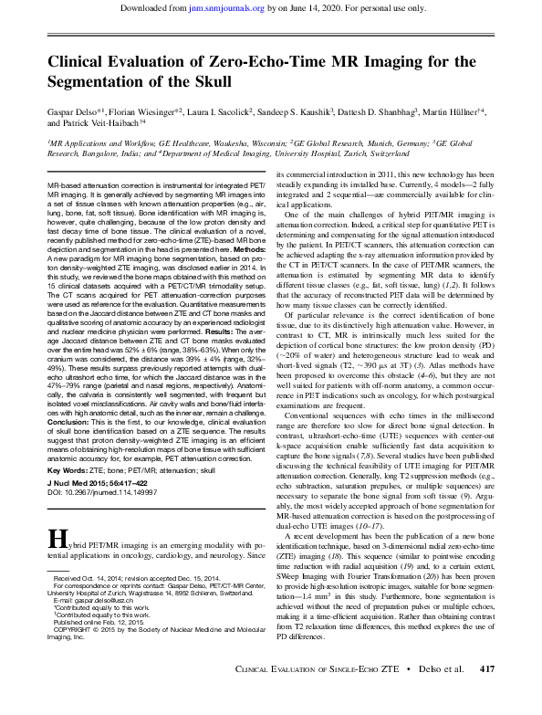 (PDF) Clinical Evaluation of Zero-Echo-Time MR Imaging for the ...