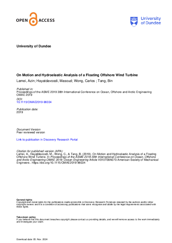 (PDF) On Motion and Hydroelastic Analysis of a Floating Offshore Wind ...