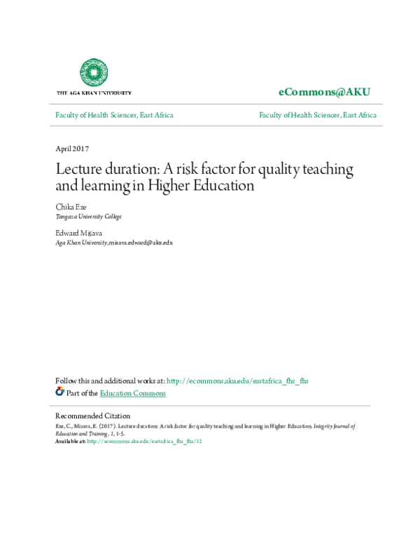 (PDF) Lecture duration: A risk factor for quality teaching and learning ...