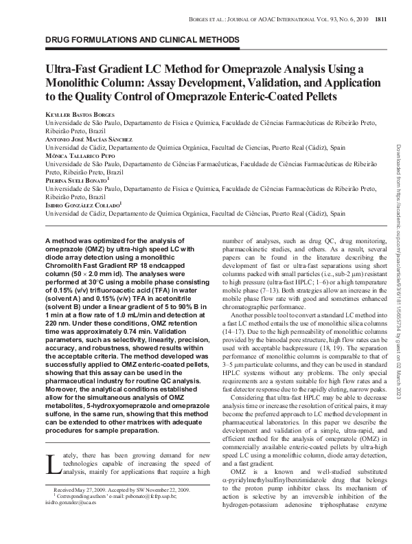 (PDF) Ultra-Fast Gradient LC Method for Omeprazole Analysis Using a ...