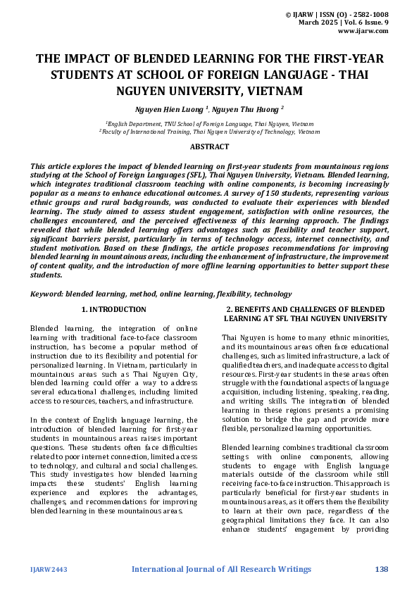 (PDF) THE IMPACT OF BLENDED LEARNING FOR THE FIRST-YEAR STUDENTS AT ...