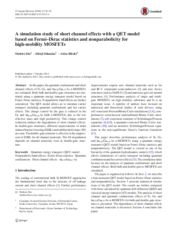 (PDF) A simulation study of short channel effects with a QET model ...