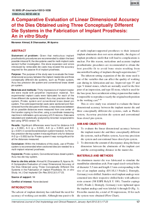 (PDF) A comparative evaluation of linear dimensional accuracy of the ...