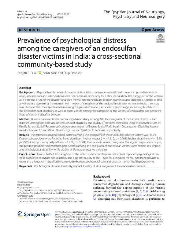 (PDF) Prevalence of psychological distress among the caregivers of an ...