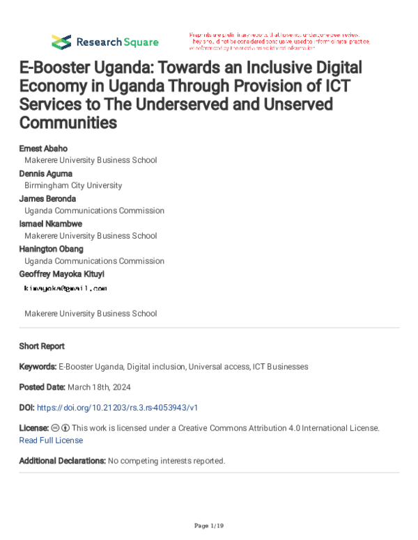 (PDF) E-Booster Uganda: Towards an Inclusive Digital Economy in Uganda ...