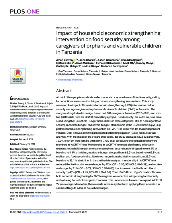 (PDF) Impact of household economic strengthening intervention on food ...
