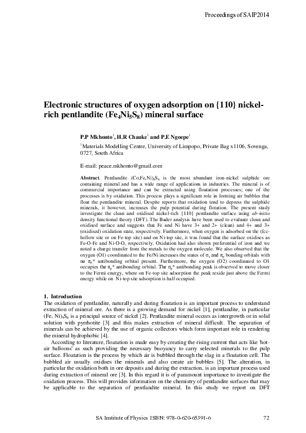 (PDF) Electronic structures of oxygen adsorption on {110} nickel rich ...