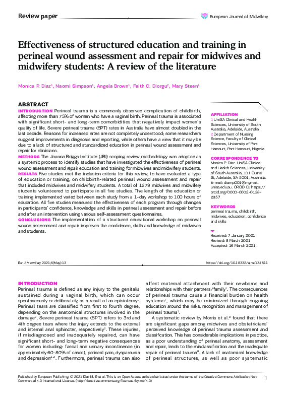 (PDF) Effectiveness of structured education and training in perineal ...