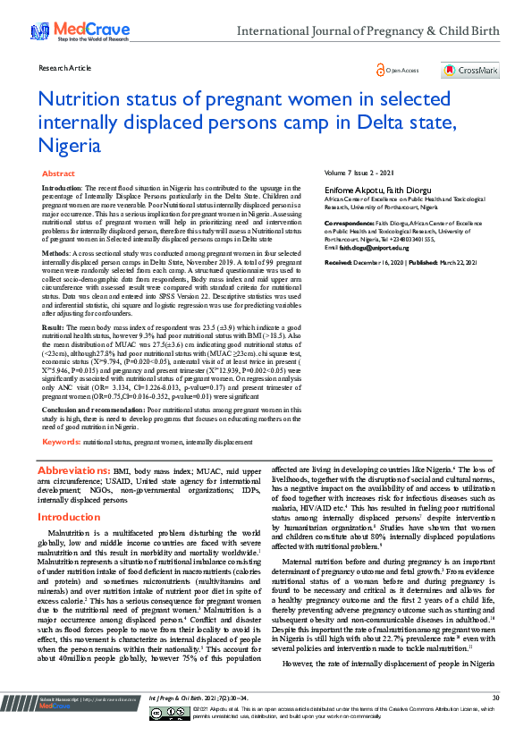 (PDF) Nutrition status of pregnant women in selected internally ...