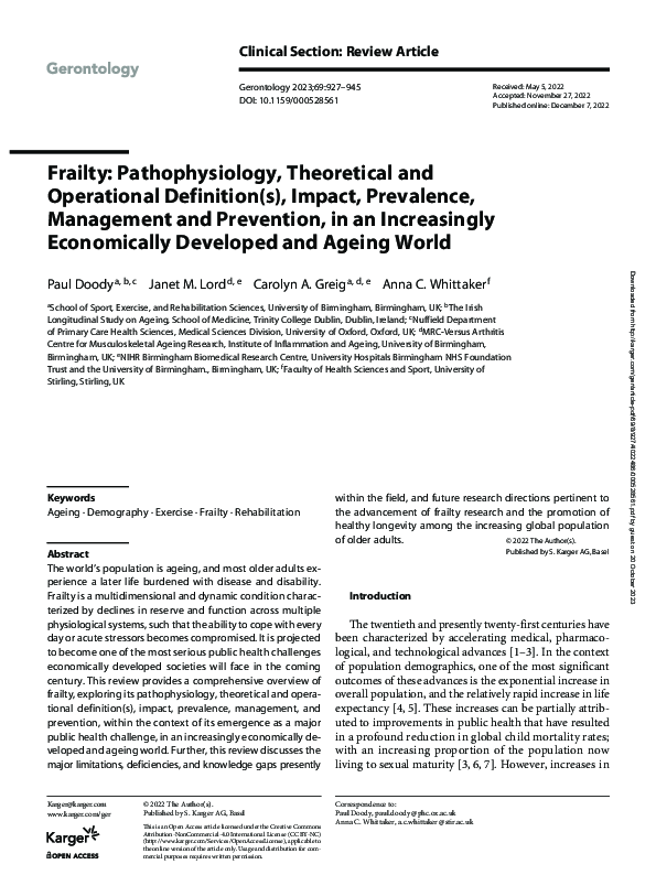 (PDF) Frailty: Pathophysiology, Theoretical and Operational Definition ...
