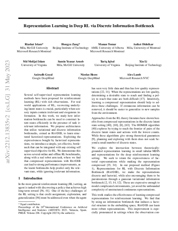 (PDF) Representation Learning in Deep RL via Discrete Information ...