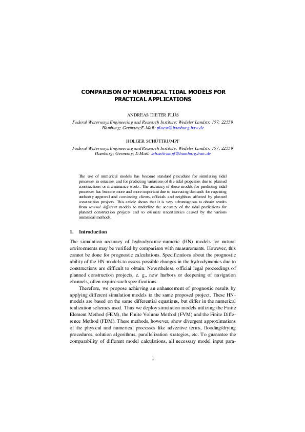 (PDF) Comparison of Numerical Tidal Models for Practical Applications