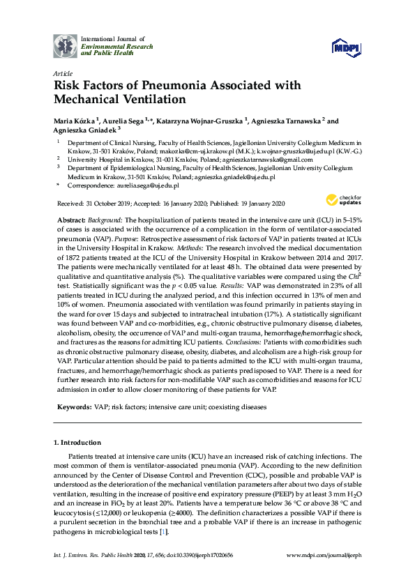 (PDF) Risk Factors of Pneumonia Associated with Mechanical Ventilation